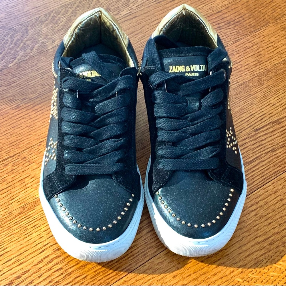 Zadig et Voltaire Zv1747 Stars Studded Leather Sneakers, black, made in Italy